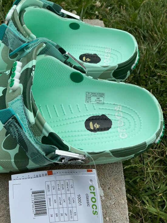 Mint green camo Crocs x Bape